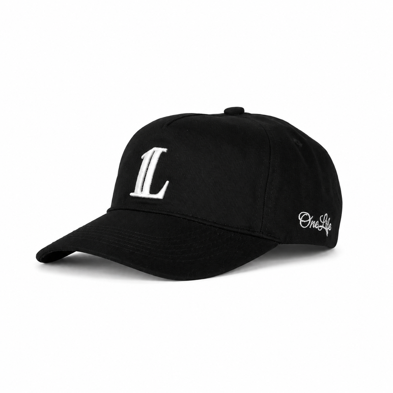 OneLife Core Cap schwarz mit 1L-Stick, Frontansicht